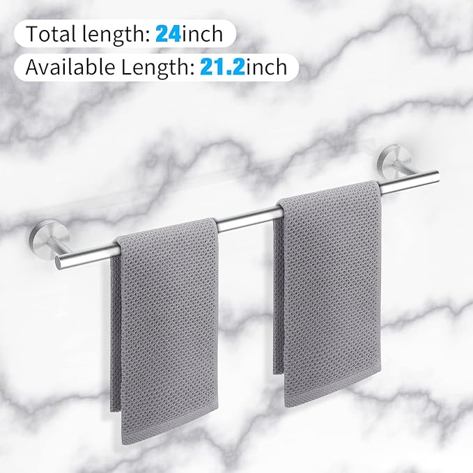 Cilee 2 Pieces Brushed Nickel Bathroom Towel Bar, 24 Inch Double Towel Racks,Bathroom Towel Holder Towel Hanger for Bathroom Stainless Steel Wall Mount