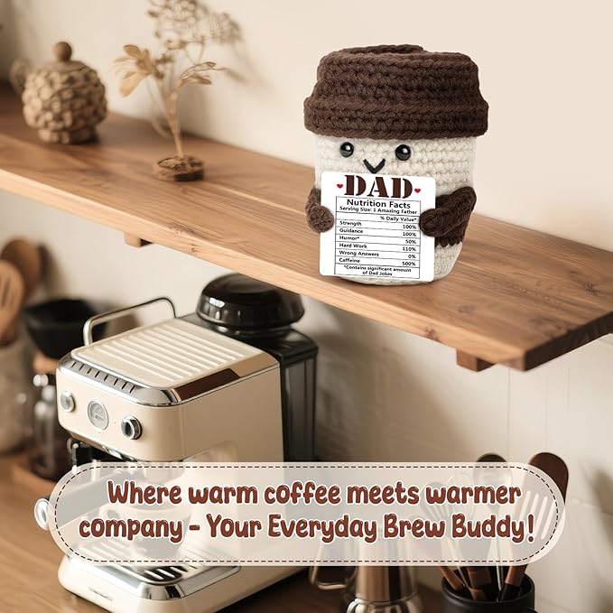 Dad Gifts for Fathers Day from Daughter Son Birthday Funny Gifts for Bonus Step Dads Father Mens Handmade Crochet Coffee Nutrition Facts Jokes Mug I Love You Fathers Day Birthday Cute Decor
