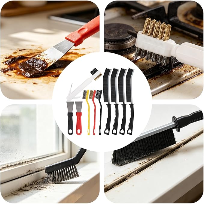 Window Cleaner Set, 10Pcs Window Door Tracks Groove Crevice Cleaning Brushes Tools for Sliding Glass Doors, Air Conditioner