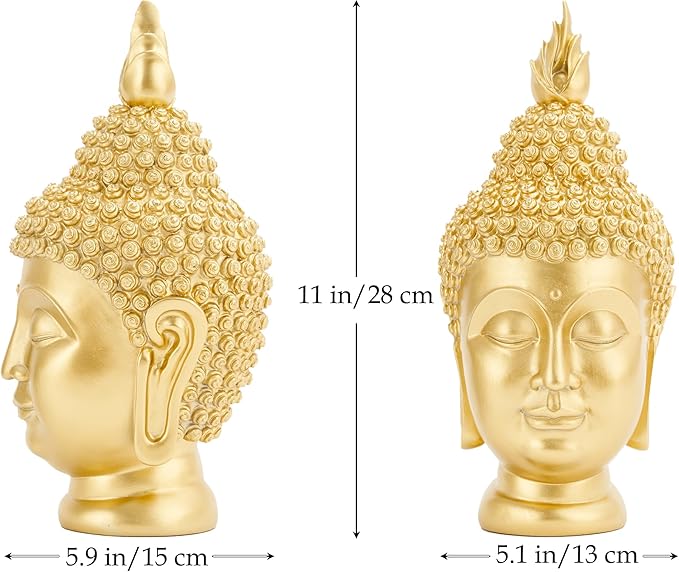 Buddha Head Statue (Gold), Ideal for Zen Space, Spiritual Decor, Buddhism Religious Room Decoration