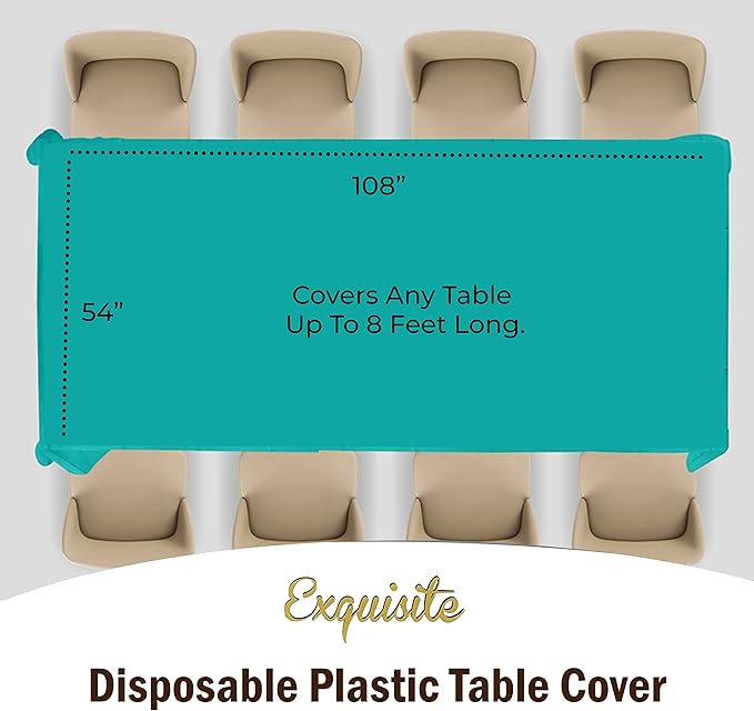 Party Solids Pack Of 12 Premium Plastic Tablecloth 54 Inch x 108 Inch Rectangle Table Cover - Teal
