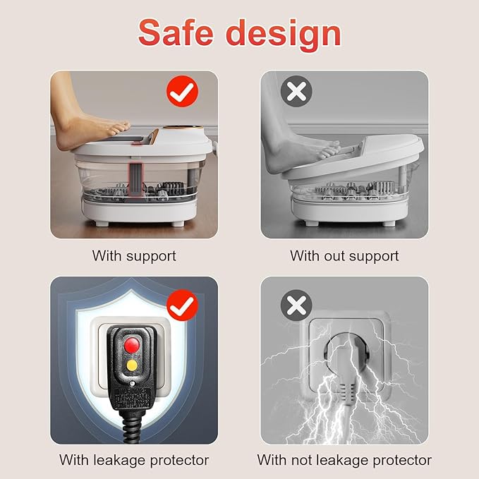 Collapsible Foot Spa Bath with Heat,Foot Massager with Two Side Supports,Leakage Protector,Temperature Control,Bubbles,Red Light,Timer, Feet Spa Tub,Feet Soaker,Gifts (White)