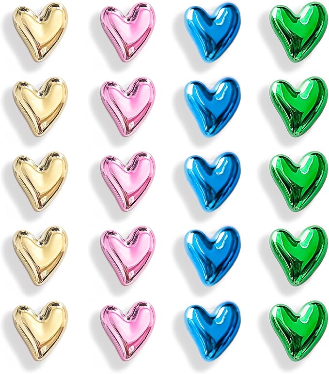 20PCS Heart Refrigerator Magnets,Mixed Gold Pink Blue Green 4 Colors,0.83inch Small Magnets for Fridge,Cute Colorful Plastic Love Heart Photos Magnetic Stickers for Whiteboard