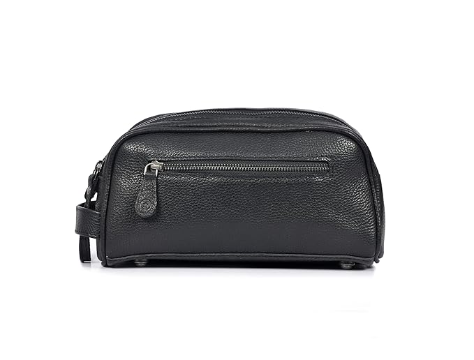 10" Premium Leather Toiletry Travel Pouch With Waterproof Lining | King-Size Handcrafted Vintage Dopp kit By Aaron Leather Goods (Jade Black)