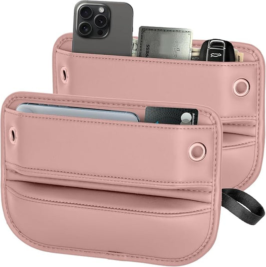 PLEW 2-Pack Car Seat Gap Filler for women, Premium Leather Console Organizer Universal Fit for Car SUV Truck Multi-Purpose Essentials Organizer - Anti-Drop Auto Interior Accessories（Dune Pink