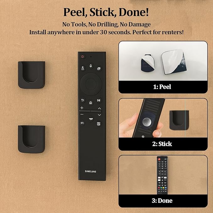 Magnetic Remote Control Holder Wall-Mounted Remote Holder Adhesive Strips Easy Installation for TV, Fan, and AC Remotes to Organize Home & Office (6 Pack)
