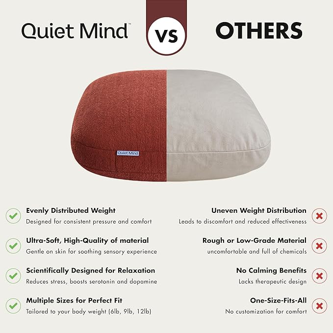 Quiet Mind Weighted Pillow for Adults 6 Lbs - Get Better Sleep - Sustainably Made and Chemical Free - Machine Washable (Small, Chili Oil)