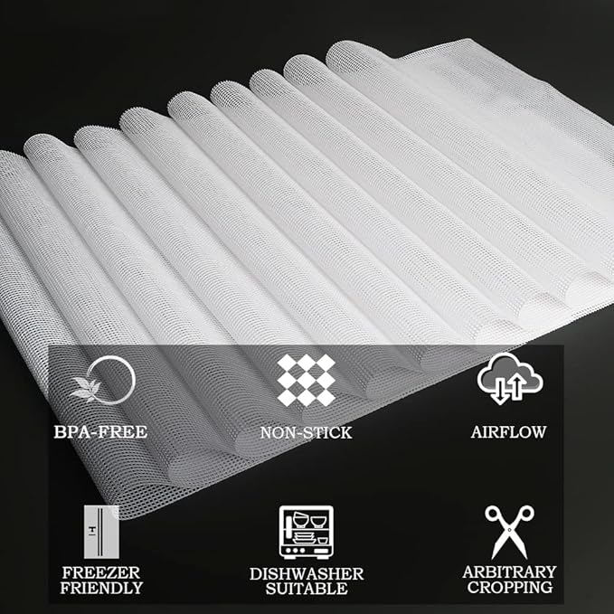 Silicone Dehydrator Sheets 14x14: 10-packs Fine Mesh Liners for Drying Tray - Nonstick Reusable - Compatible with Excalibur Magic Mill & Cosori - Jerky Herbs Fruit