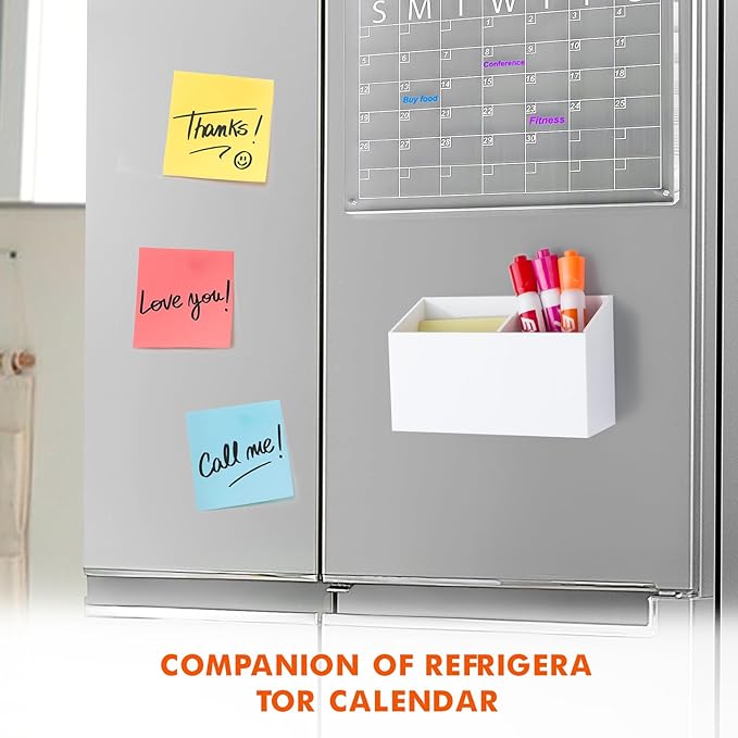 BEYGORM Magnetic Dry Erase Marker Holder for Whiteboard, Non-slip Acrylic Magnet Pen Holder for Fridge Refrigerator, Locker Organizer for Work, Locker Accessories, Pencil Cup for Desk (White)