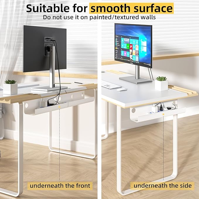 YECAYE Large Under Desk Cable Management, Easy Install Cable Management Under Desk with 4 Cord Holders & 6 Ties, Child & Pet-Safe Cord Hider, Wire Organizer, Wire Cover Tray, White