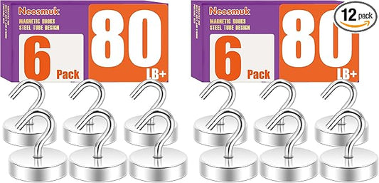 Neosmuk Magnetic Hooks, Cruise Ship Essentials, 80lb+ Heavy Duty Magnetic Hooks for Cruise Cabins, Refrigerator, Grill, Hanging, and Travel | Extra Strong Must-Haves Magnet Hook,Silver (Pack of 2)
