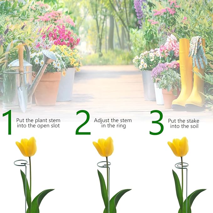 12 Pack 16 Inch Plant Support Stakes, Metal Single Stemmed Flower Support Hoops, Garden Plant Stakes Plant Props for Amaryllis, Orchid, Lily, Rose, Peony, Tomatoes, Gladiolus
