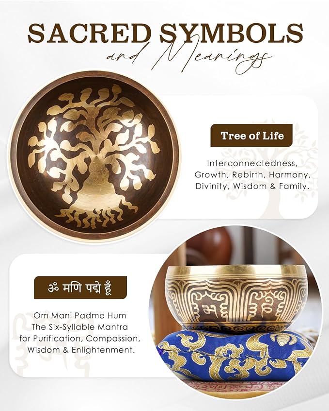 Tibetan Singing Bowls – Hand-Hammered in Nepal, Authentic Meditation Sound Bowls for Yoga, Chakra Healing, Mindfulness & Spiritual Self-Care Gifts for Women