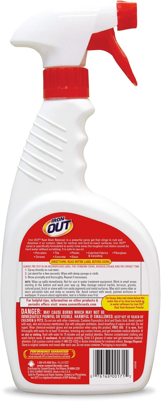 Iron OUT Spray Gel Rust Stain Remover, Remove and Prevent Rust Stains in Bathrooms, Kitchens, Appliances, Laundry, and Outdoors, 24 Ounce, Pack of 6