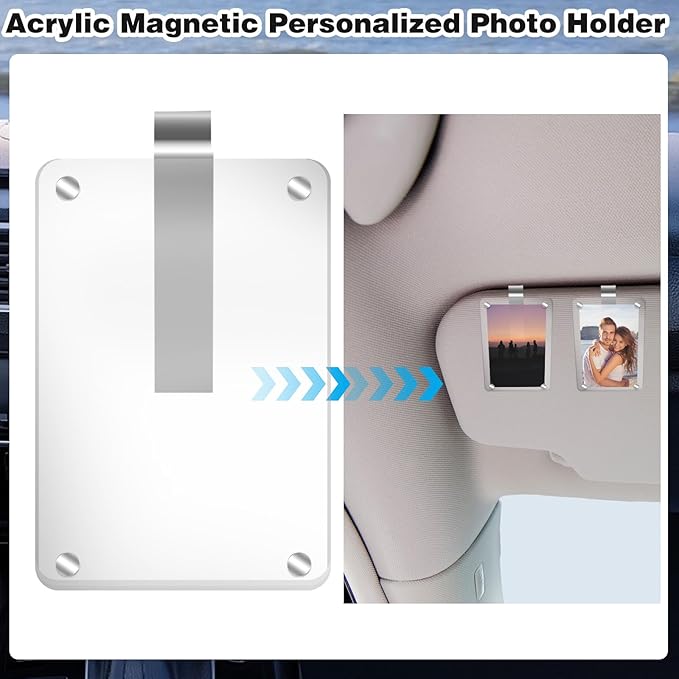 2Pcs Car Picture Holder, Acrylic Magnetic Personalized Photo Holder Car Accessories Car Photo Holder Car Visor Clip, Personalized Car Picture Frame, Suitable for Adding Family or Personal Photos