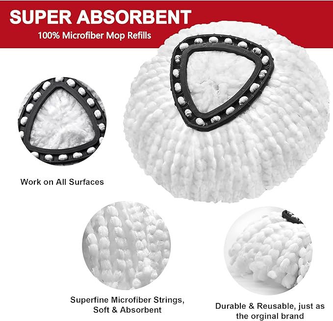2 Pack Mop Replacement Heads for O-Cedar Spin Mop, Microfiber Spin Mop Refills, Easy Cleaning Mop Head Replacement Refill