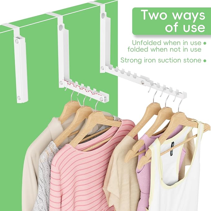Over The Door Hooks, Over The Door Clothes Hanger with 10 Ridges, Space-Saving Over The Door Drying Rack, Door Hooks for Hanging Clothes, Larger Capacity Over The Door Hanger (1, White)
