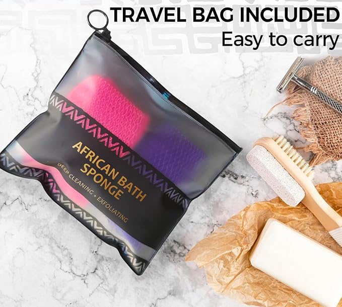 African Net Sponge Authentic - 2 Pieces Loofah Exfoliating Body Scrubber Bath Sponge - Back Scrubber Washcloth for Shower - Real African Scrub Exfoliator Body Care Bathing Accessories for Women