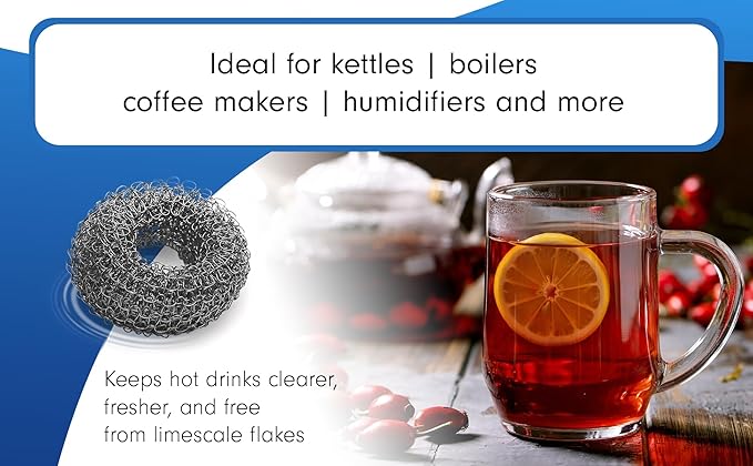 Tredoni 2 Reusable Limescale Remover Ring 0.8x1.6" - Boiler/Kettle Furring Descaler Stainless Steel Mesh 2x4cm (2)