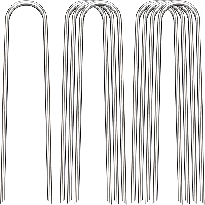 12 Inch Landscape Staples, 12/25/50/100 Pack Galvanized Garden Stakes, Heavy Duty 8 Gauge U-Shaped Ground Stakes for Weed Barrier Fabric, Irrigation Tubing, Fence, Outdoor Decorations