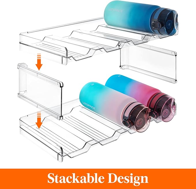 Lifewit Stackable Water Bottle Organizer for Cabinet, Plastic Bottle Holder Fits Bottles/Tumblers up to 3.8" Diameter for Pantry/Countertop, 4 Tier Holds 16 Bottles 41 x 20 x 34 cm/16 x 8 x 13.4"
