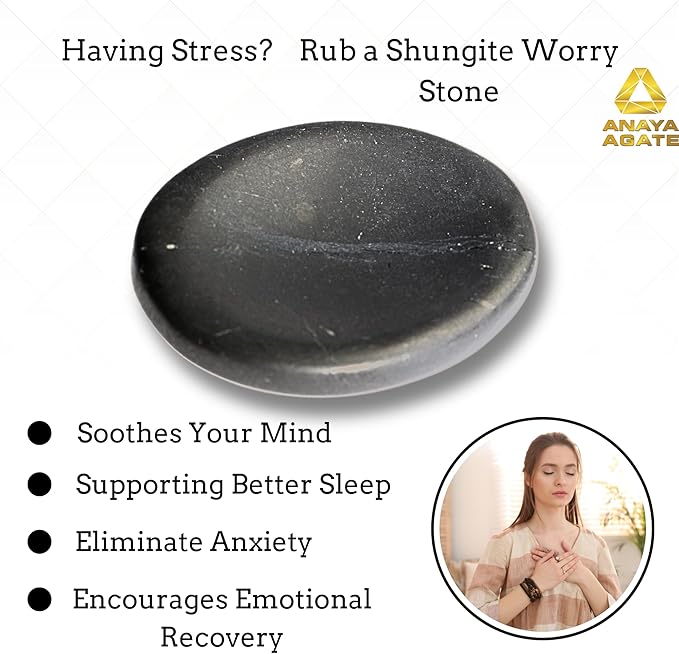 Shungite Worry Stones – Crystal Thumb Worry Stone for Anguish, Stress – Relaxing & Soothing Balance Stones for Meditation, Stress Relief – Healing Stones & Crystals for Men, Women