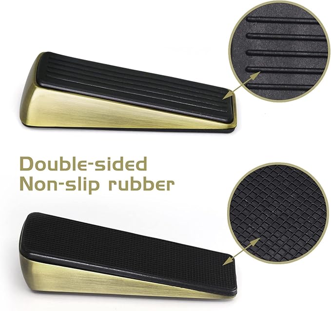 2 Pack Door Stop - Heavy Duty Door Stopper - Wedge Holds Doors Firmly and Doesn't Budge - Made of Rubber and Zinc Alloy, for Home Premium Door Stopper and Office, Works on All Door (Bronze Tone)