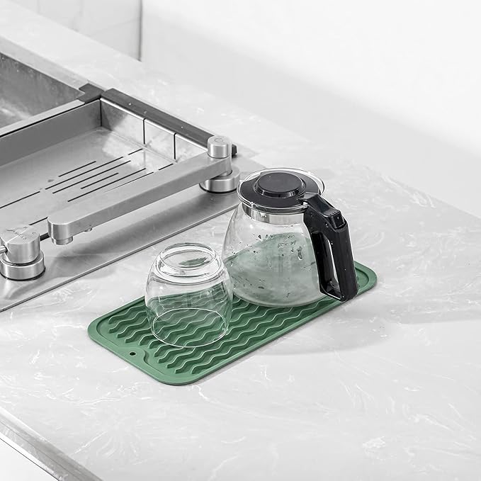 MicoYang Silicone Dish Drying Mat for Multiple Usage,Easy clean,Eco-friendly,Heat-resistant Silicone Mat for Kitchen Counter or Sink,Refrigerator or Drawer Liner Green S 12 inches x 6 inches