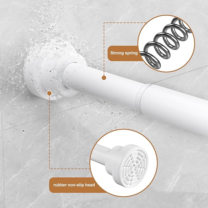 AIZESI White Tension Curtain Rod No Drilling 28-50Inch-2PCS,Spring Tension Rod Non-Slip,Bathroom Shower Rod Non-Rust,Adjusatable Tension Rod For Windows Doorway Curtains