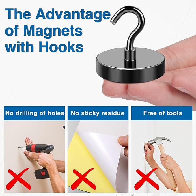 LOVIMAG Magnetic Hooks for Cuise Cabins, 170lbs+ Magnet Hooks Cruise Essentials 2026, Strong Magnets with Hooks Heavy Duty for Toolroom, Garage, Grills -25 Pack Black