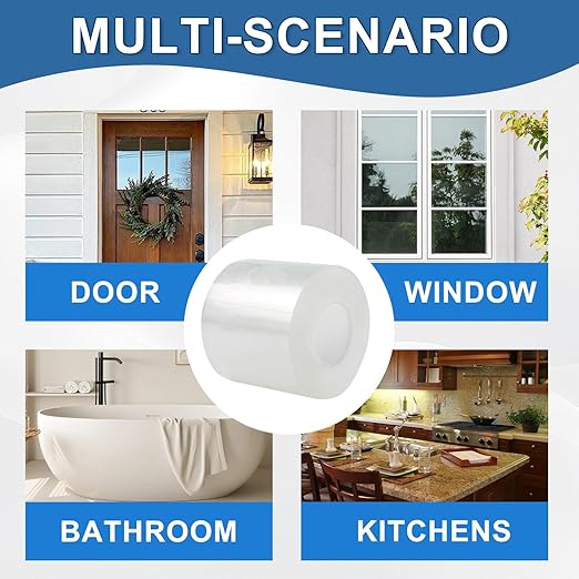 Transparent Window Weather Sealing Tape 3IN x 33 FT Draft Isolation No Residue Removable Adhesive Waterproof Windows Doors Shower Glass AC Units Ideal for Winter Seal & Summer Cold Air Loss Prevention