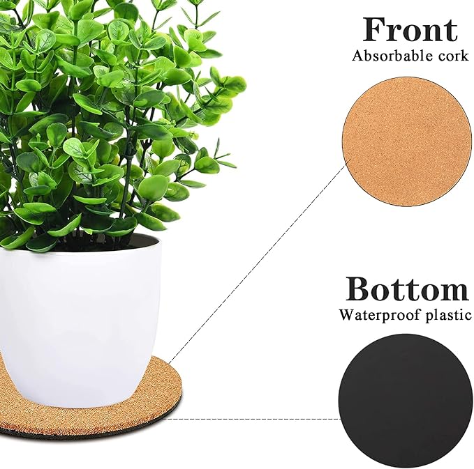 Venyat 4 Pieces 2 Sizes Cork Plant Coasters, 4/6 Inch Cork Plant Mats, Cork Coaster for Planters, Plant Coasters for House Plants Indoors (Nude & Black)