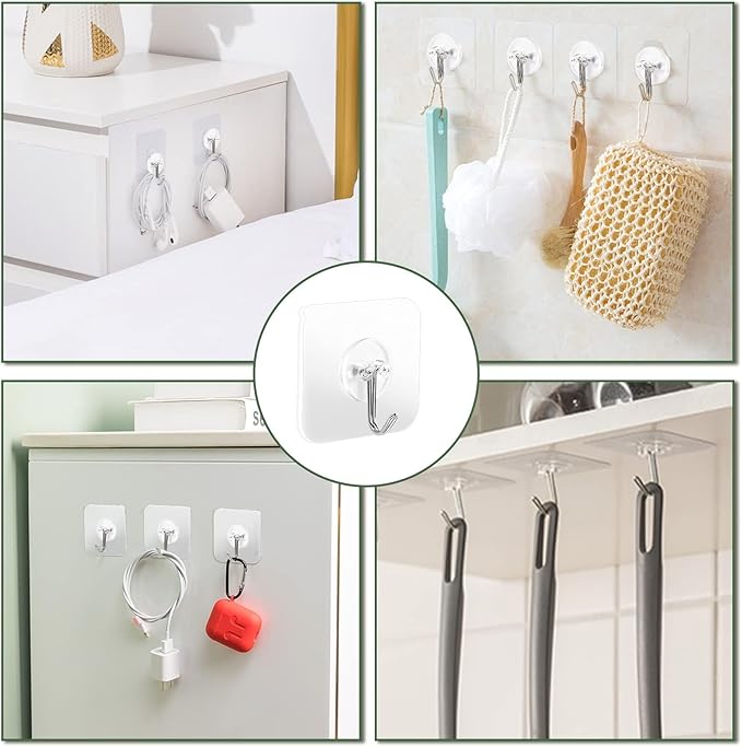 AROIC Adhesive Hooks for Hanging, 40 Packs Hook Heavy Duty Self Adhesive Wall Hooks 20 lbs / 9 kg (Max), Removable, Waterproof Hook for Bedroom Kitchen Bathroom