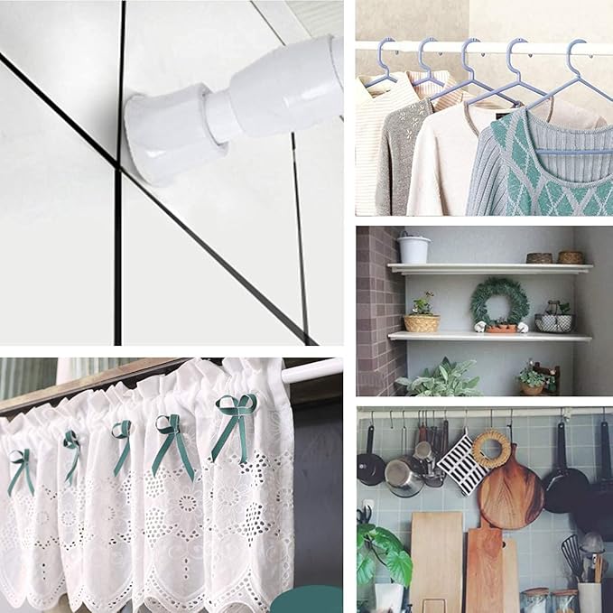 6 Pack Small Tension Rods 15.7 in to 28 Curtain Rods Window Rods in Extendable Width Spring Cupboard Bars for Kitchen Utensils, Closet, and Cabinet, Fit in The Spaces to Stay Up