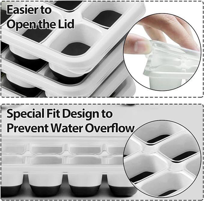 DOQAUS Ice Cube Tray with Lids - 4 Pack Stackable Silicone Ice Trays for Freezer, BPA & LFGB Safe, Easy Release for Kitchen, RV, Cocktail, Coffee, Soup & Food