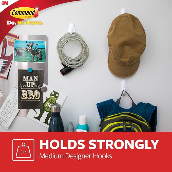 Command Medium Designer Hooks, 9 Hooks and 12 Strips, Damage-Free Hanging Wall Hook with Adhesive Strips, No Tools Great for Hanging, Organization and Storage, Holds up to 3 lb