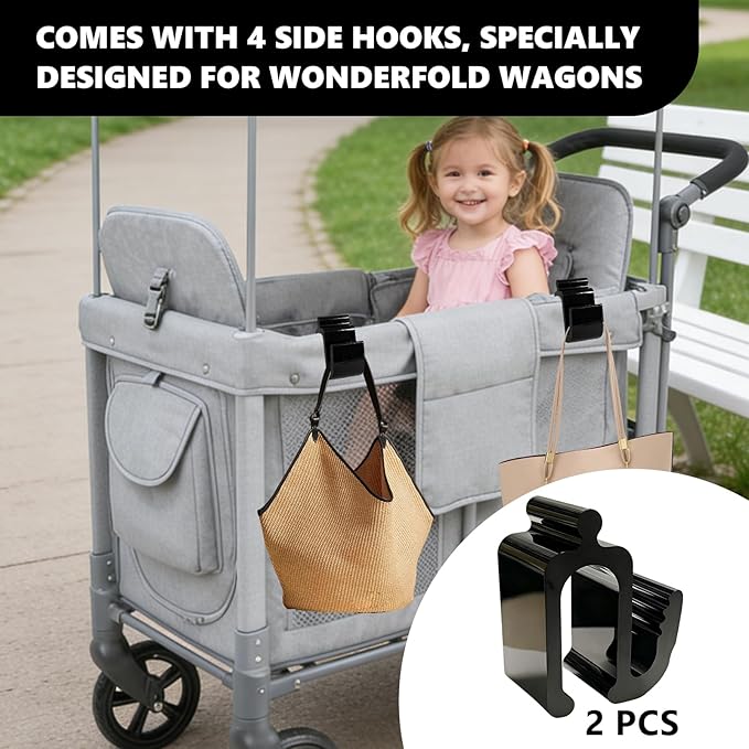 Universal Wagon Accessories, Upgraded Side Hooks with 30kg Load Capacity - Sturdy Stroller Hooks & Space-Saving Travel Organizer for All Wagon Strollers (2PCS)