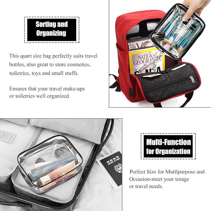 MODENGKONGJIAN TSA Approved Toiletry Bag, 3 Pcs Clear Toiletry Bags Quart Size Travel Makeup Cosmetic Bag for Women Men, Carry-on Airport Airline Compliant Bag (Flesh Pink)