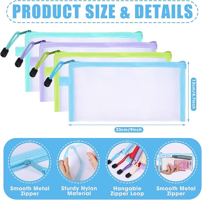 Leelosp 80 Pcs Mesh Zipper Pouch Bulk Back to School Pencil Storage Pouch Mesh Cosmetics Bags Toiletry Makeup Bags for Office Travel Organization(Multicolor,9 x 4.7 Inch)