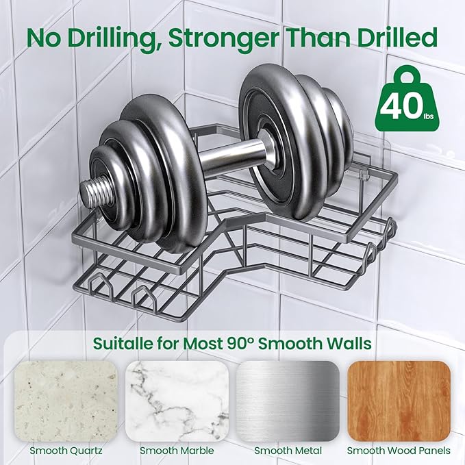 Adhesive Shower Caddy, 4 Pack Corner Bath Organizer, Rustproof Stainless Steel Shower Shelves with Large Capacity, No-Drill Shelves for Bathroom Storage, Home, Kitchen Decor (Dark Grey).