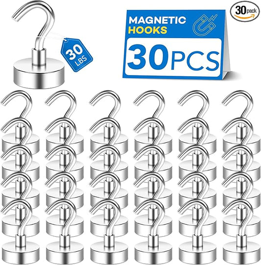 LOVIMAG Magnetic Hooks, 30lbs Strong Magnetic Hooks for Cruise Cabins, Magnet Hooks Cruise Ship Essentials, Refrigerator Magnets for Hanging, Door Decor, Classroom Must Haves -30Packs