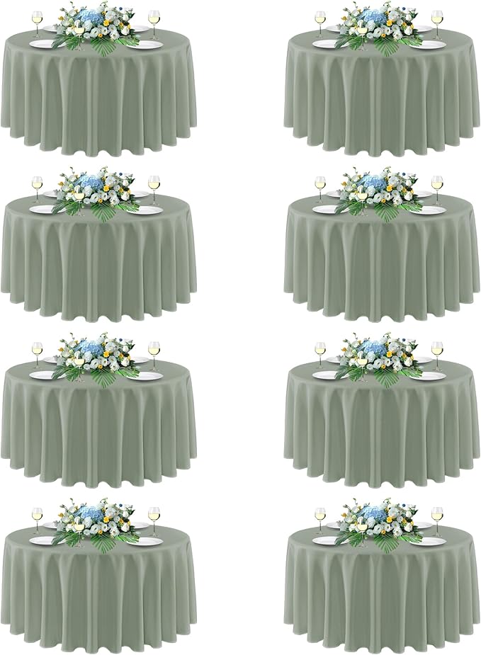 sancua Round Tablecloth 90 Inch Diameter, 8 Pack - Circle Polyester Fabric Table Cloth for Wedding Party Reception Banquet Birthday, Washable Formal Table Cover (Fit 30-72 Inch Tables), Sage Green
