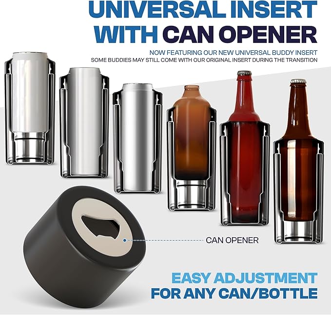 Frost Buddy Universal Can Cooler - Fits all - Stainless Steel Can Cooler for 12 oz & 16 oz Regular or Slim Cans & Bottles - Stainless Steel (Dark Glitz)