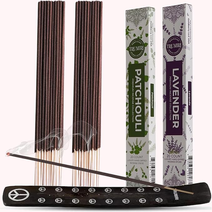 Trumiri Incense Sticks - Combo Pack of 40 Insence-Sticks - 20 Lavender + 20 Patchouli - Insenses - Insents - Incents - Inscense - Incence - Incienso - All Natural Incense Sticks