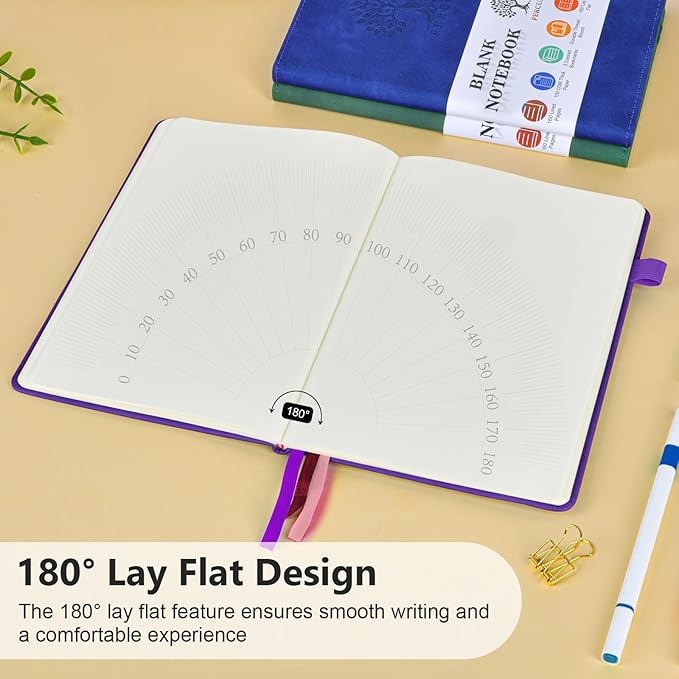 Blank Journal Ntebook for Men & Women, 160 Pages Blank Journals for Writing, Drawing,Sketch Book,5.9" x 8.5" Leather Sketchbook, Unlined Notebook for Work, School, Art - Purple