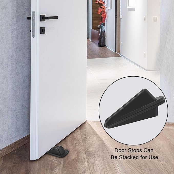 Beieverluck 36 Pack Door Stoppers for Bottom of Door Rubber Door Stop Wedge Sturdy Stackable Door Stops for Floor Wall Carpet Heavy Duty Door, Black