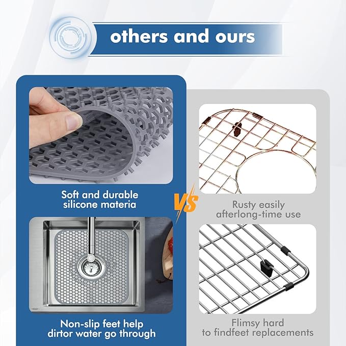 2 Pack Silicone Sink Protectors for Kitchen Sink with Center Drain, 13.58''x 11.6'' Non-Slip Heat Resistant Mat Grid for Bottom of Stainless Steel Porcelain (Center Hole)