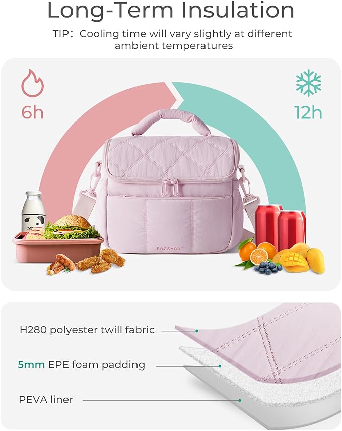 BAGSMART Insulated Lunch Bags for Women, Cute Quilted Lunch Box, Lightweight Puffy Padded Waterproof Lunch Tote, Reusable Lunch Cooler for Work Picnic Travel, Leopard