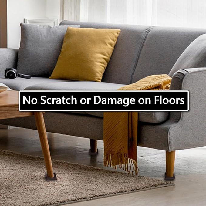 5x5 Square Rubber Furniture Caster Cups, Anti-Sliding Furniture Pads Bed Stopper Floor Protectors with Grip - Protect Any Flooring