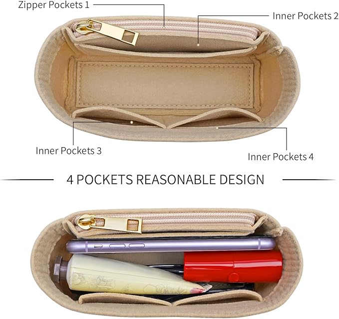 Felt Purse Organizer Insert for Longchamp Mini bag Wihte Zipper Insert (Zipper Beige, Mini)